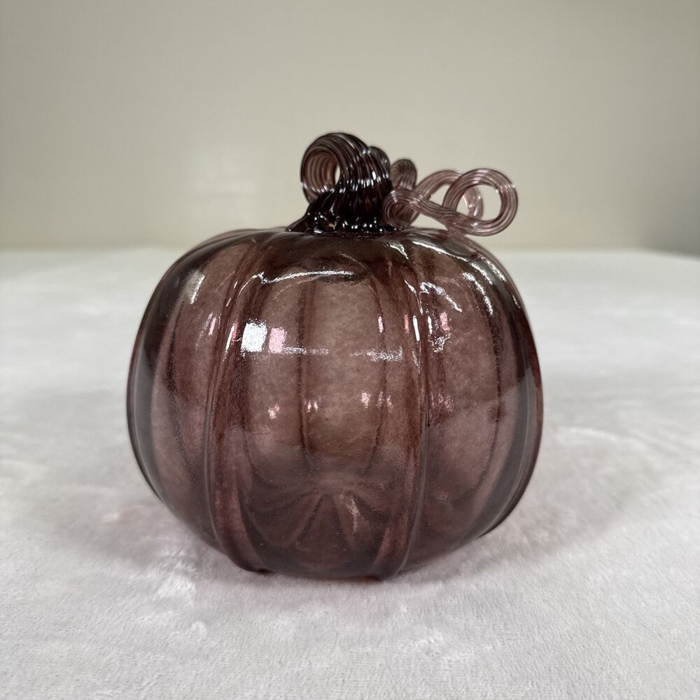 Art Glass Purple Pumpkin Figurine 6” Hand Blown Decorative Fall Harvest Home - Picture 2 of 12